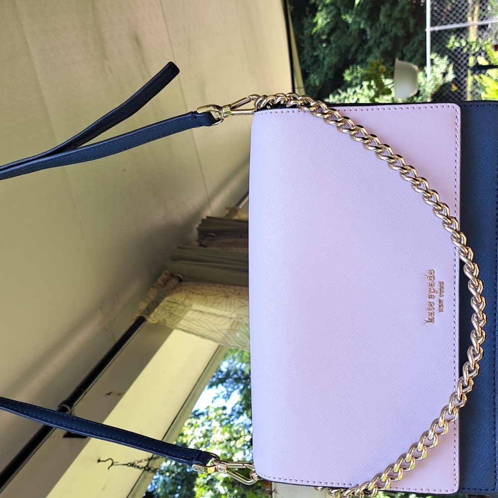 NEW Kate Spade Cameron Lavender /Navy and White Bag /Crossbody  EC